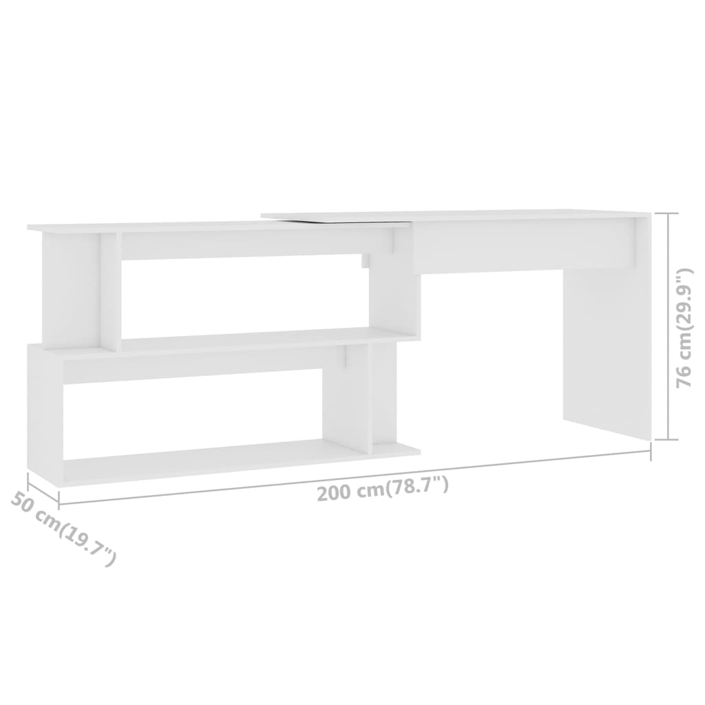vidaXL Hoekbureau 200x50x76 cm bewerkt hout wit