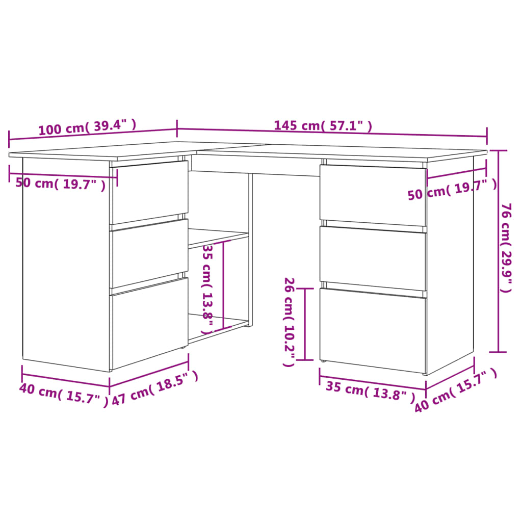 vidaXL Hoekbureau 145x100x76 cm bewerkt hout wit