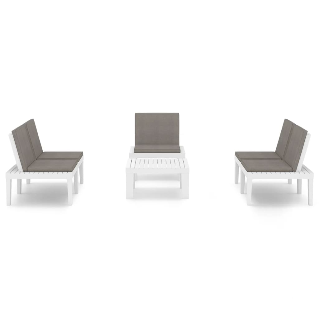 vidaXL 4-delige Loungeset met kussens kunststof wit