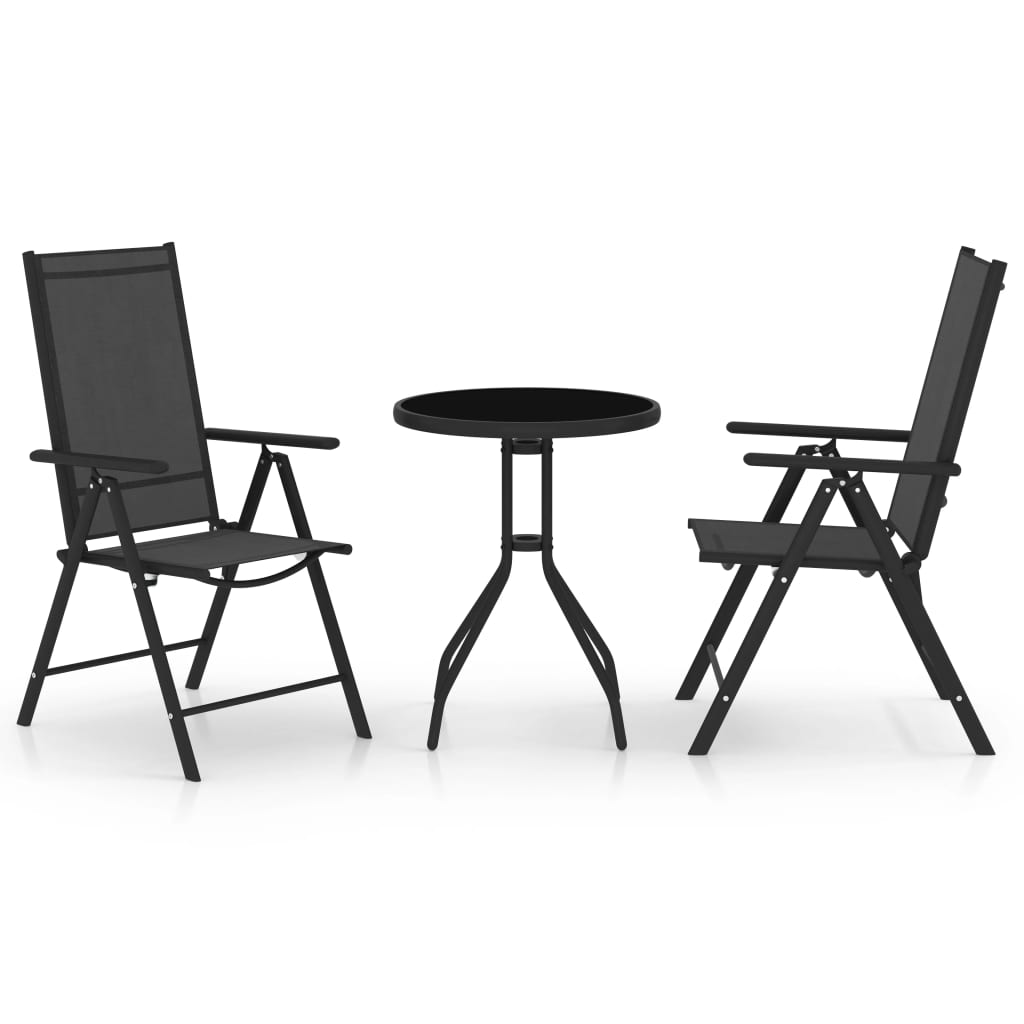 vidaXL 3-delige Bistroset aluminium en textileen zwart