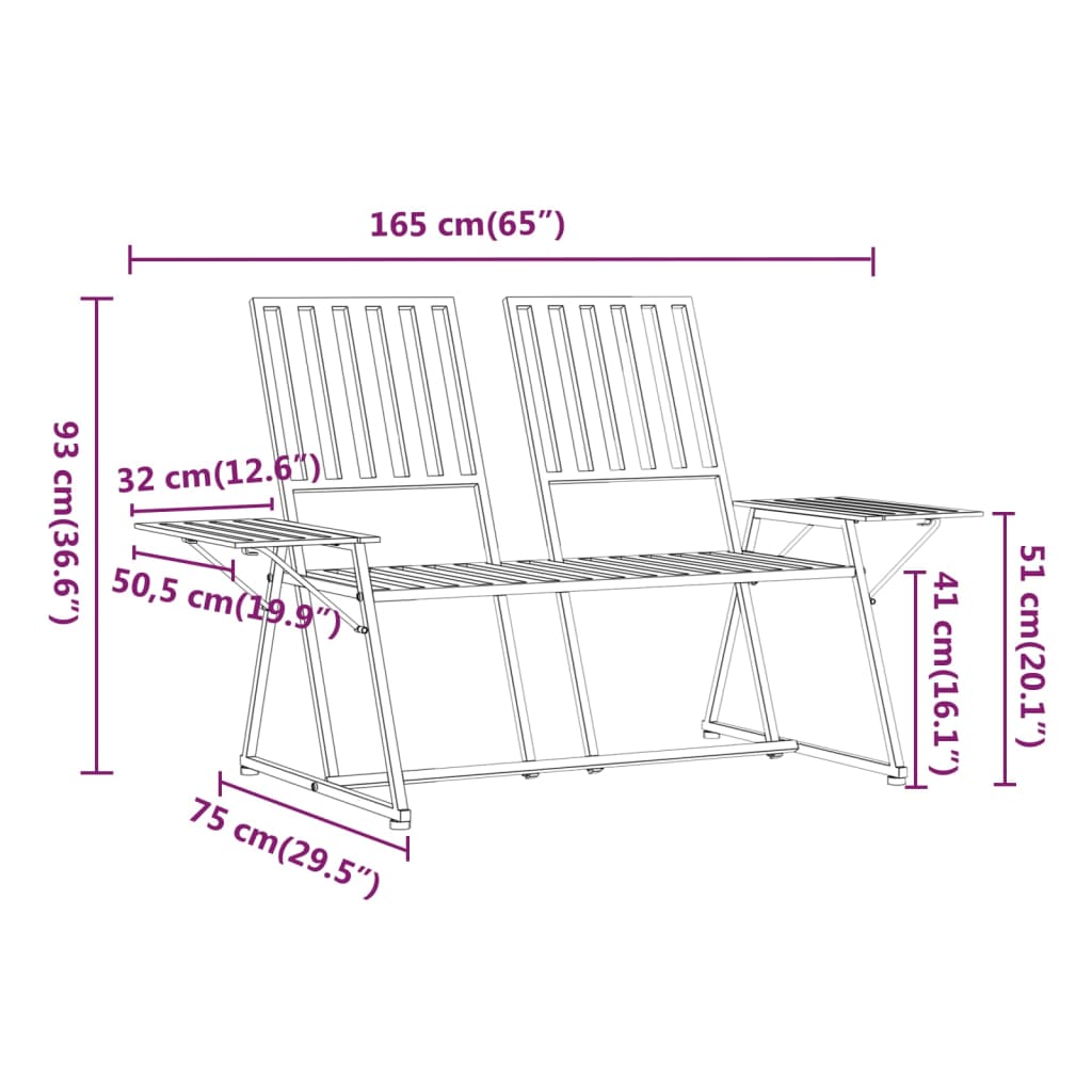 vidaXL Tuinbank 2-zits 165 cm staal zwart