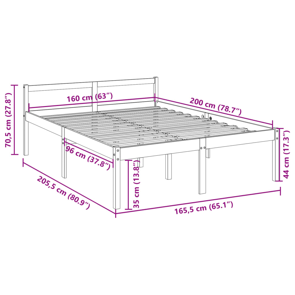 vidaXL Seniorenbed massief grenenhout wit 160x200 cm