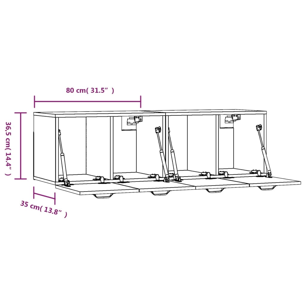 vidaXL Wandkasten 2 st 80x36,5x35 cm bewerkt hout hoogglans wit