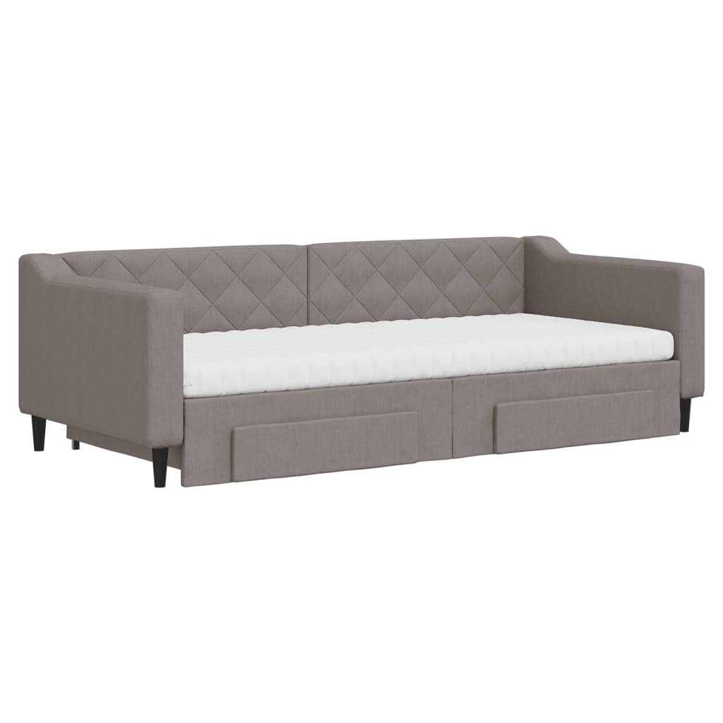 vidaXL Slaapbank met onderschuifbed en lades 90x200 cm stof taupe
