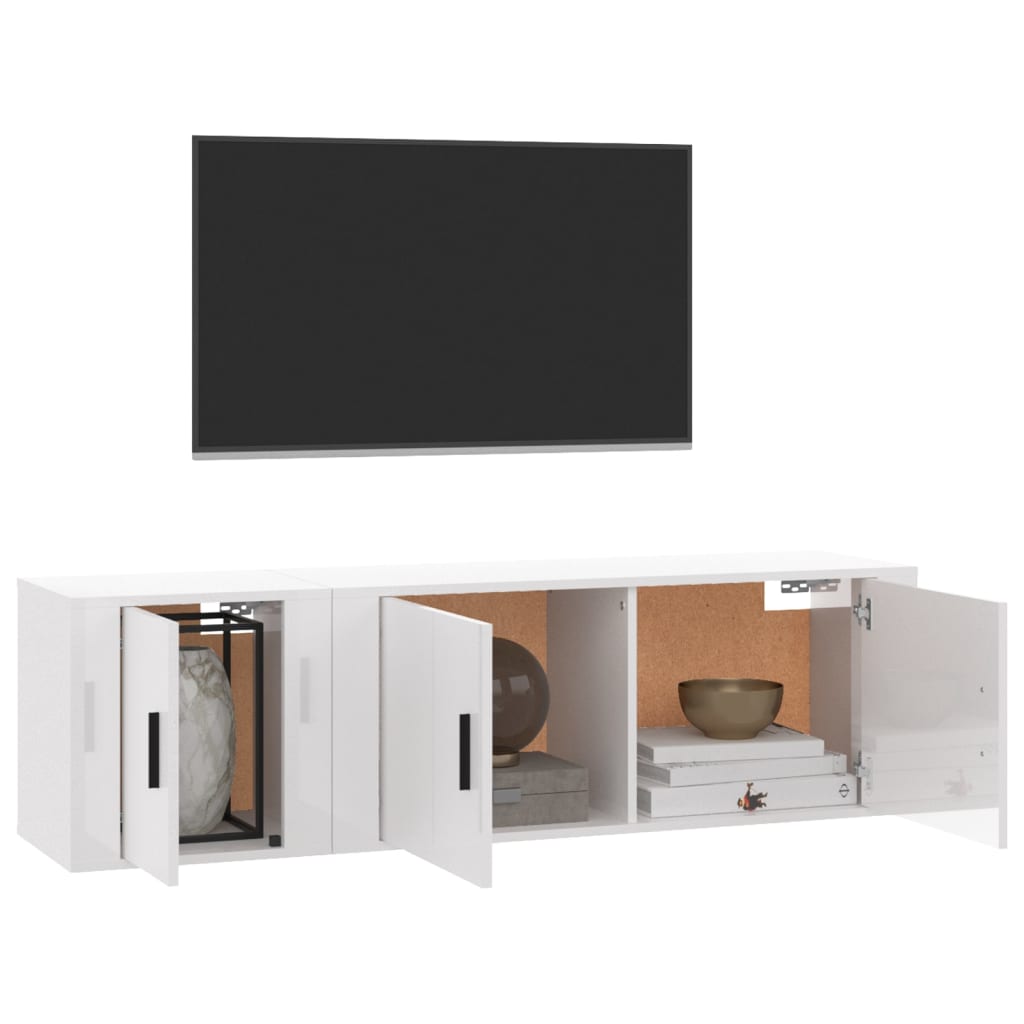 vidaXL 2-delige Tv-meubelset bewerkt hout hoogglans wit
