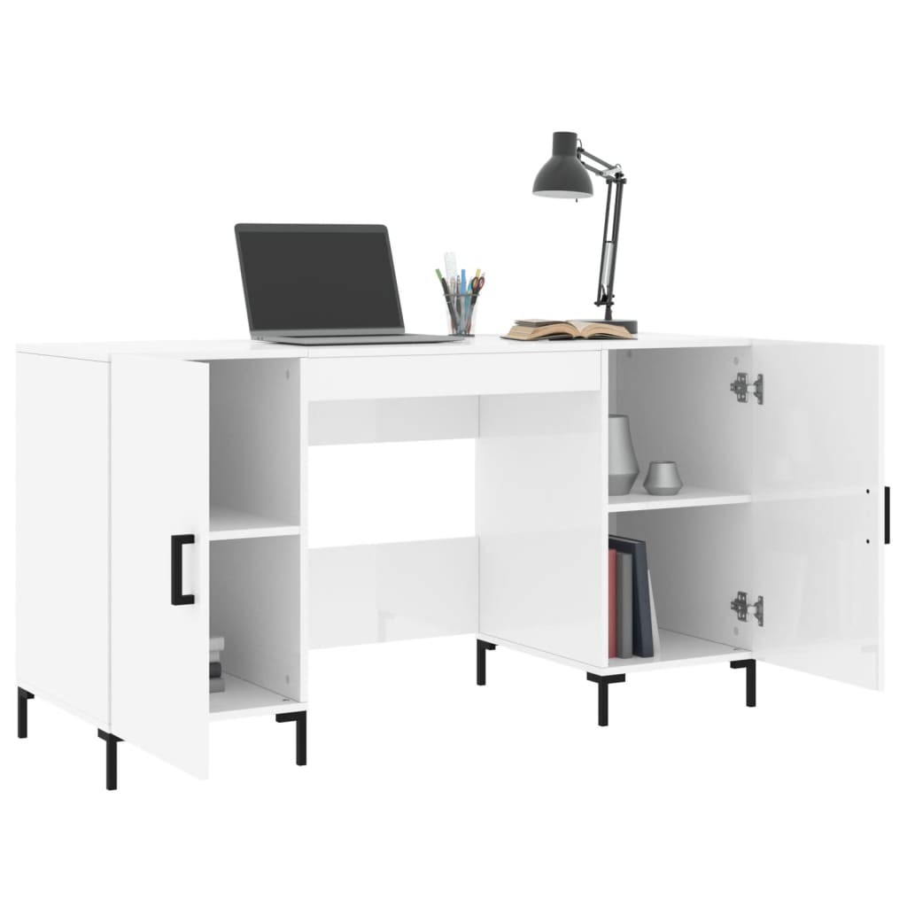 vidaXL Bureau 140x50x75 cm bewerkt hout hoogglans wit