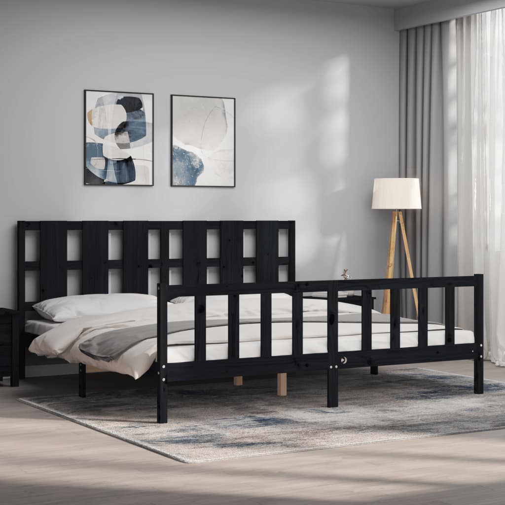 vidaXL Bedframe met hoofdbord massief hout zwart 200x200 cm