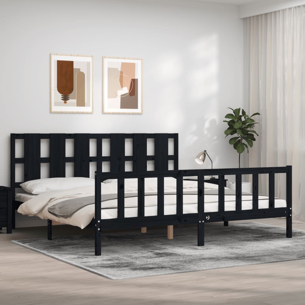 vidaXL Bedframe met hoofdbord massief hout zwart 200x200 cm