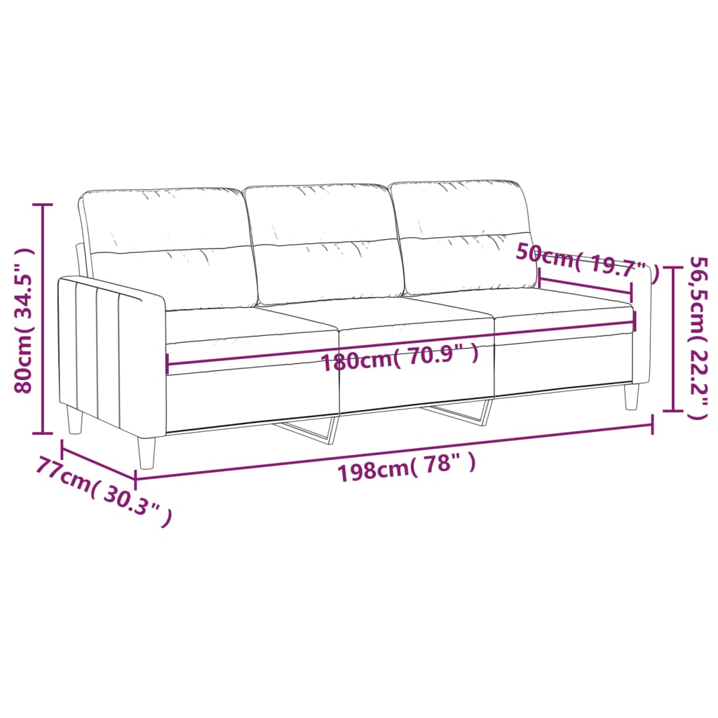 vidaXL Driezitsbank 180 cm stof taupe