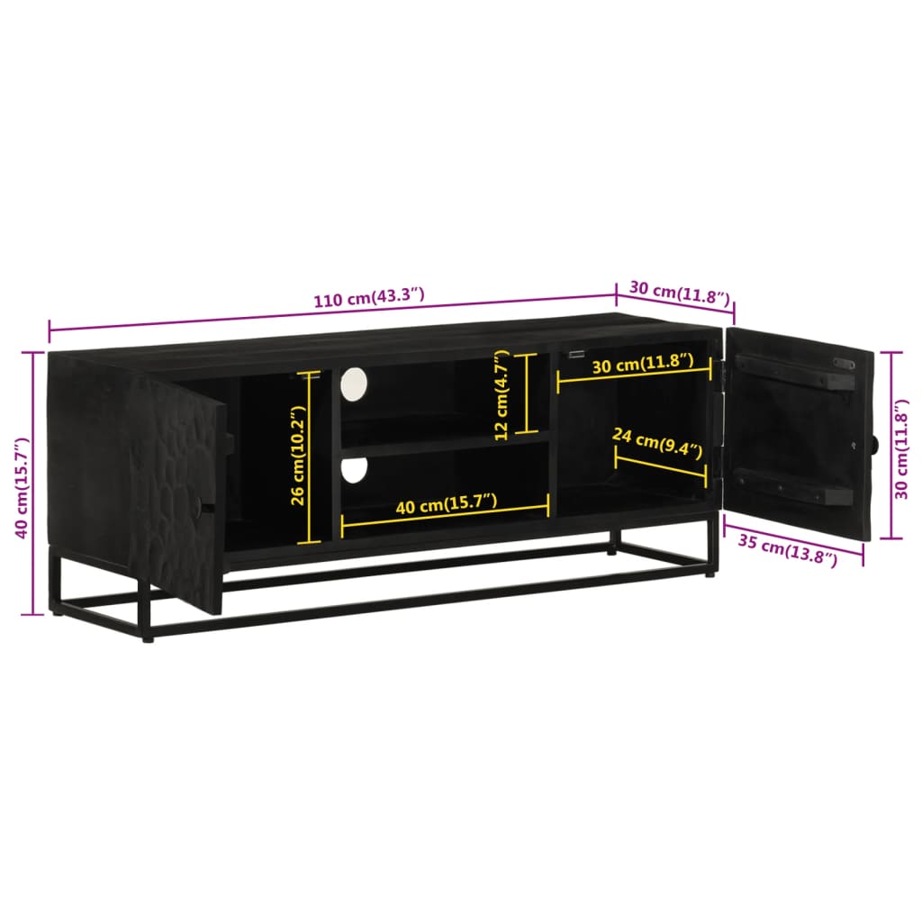 vidaXL Tv-meubel 110x30x40 cm massief mangohout en ijzer zwart