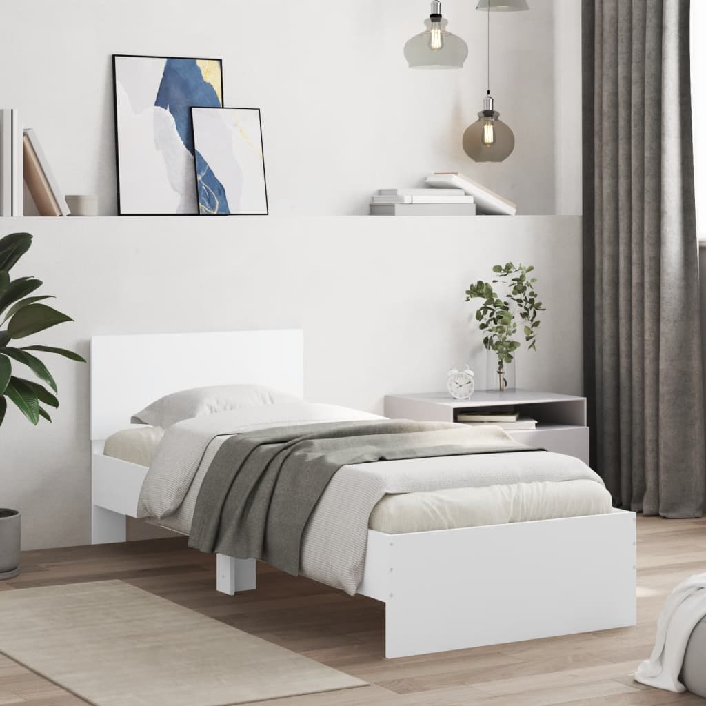 vidaXL Bedframe met hoofdbord en LED-verlichting wit 90x200 cm