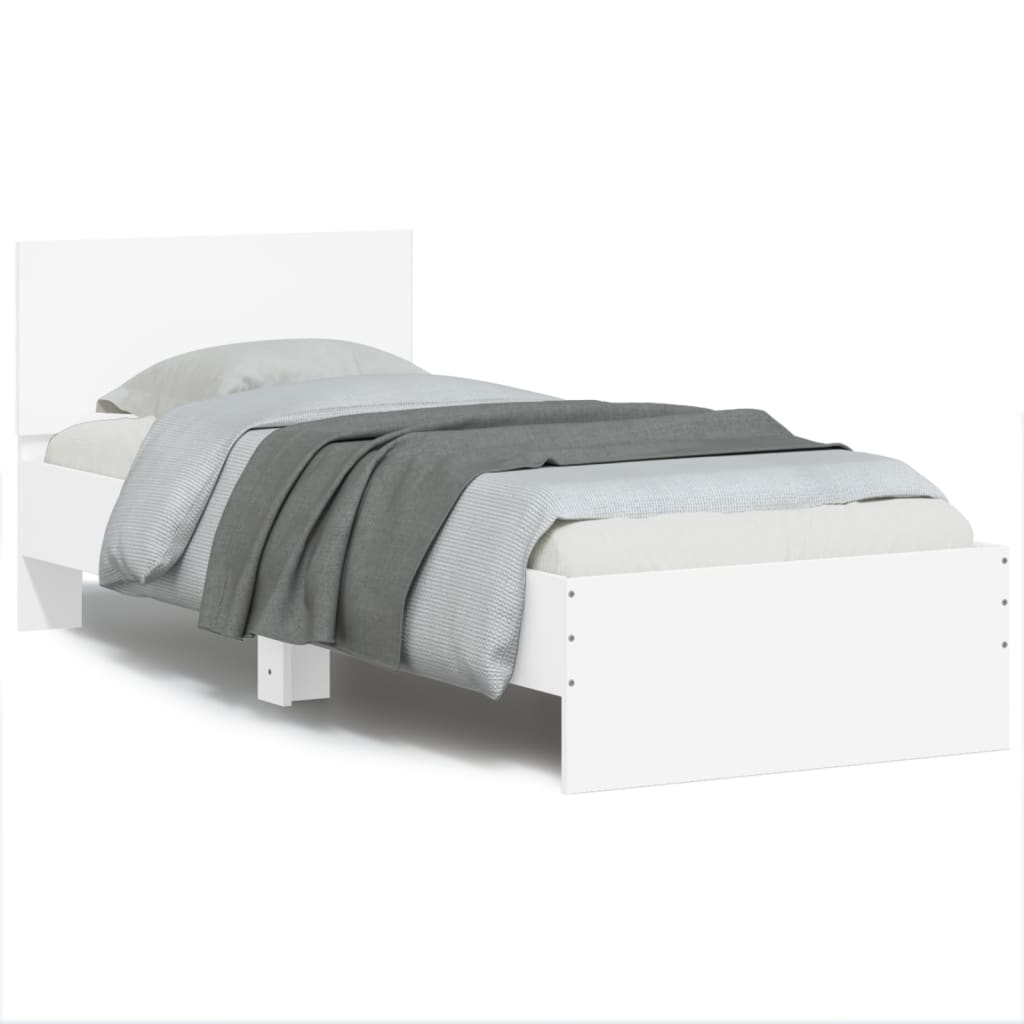 vidaXL Bedframe met hoofdbord en LED-verlichting wit 90x200 cm