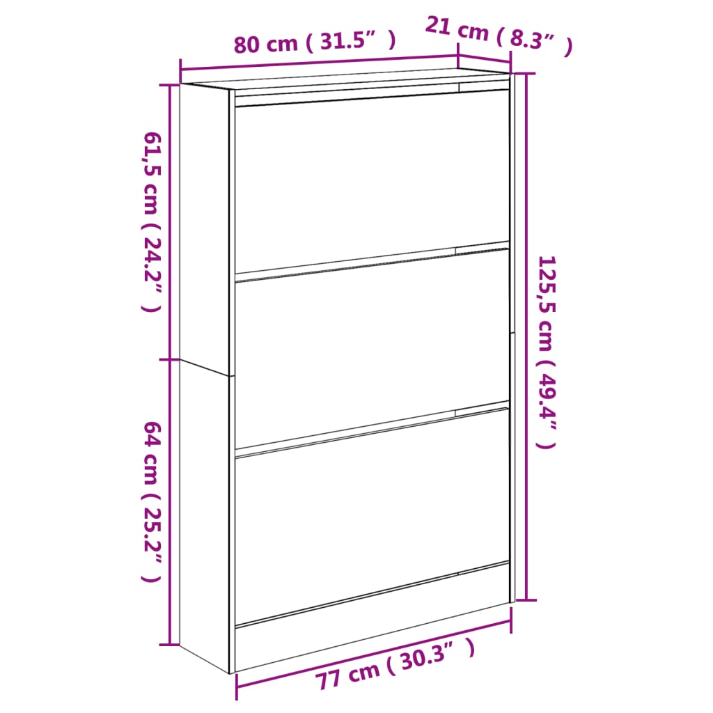 vidaXL Schoenenkast 80x21x125,5 cm bewerkt hout sonoma eikenkleurig