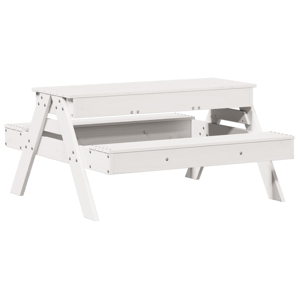 vidaXL Picknicktafel met zandbak voor kinderen massief grenenhout wit
