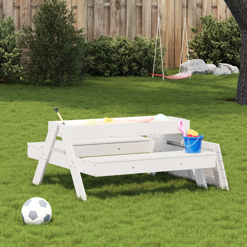 vidaXL Picknicktafel met zandbak voor kinderen massief grenenhout wit