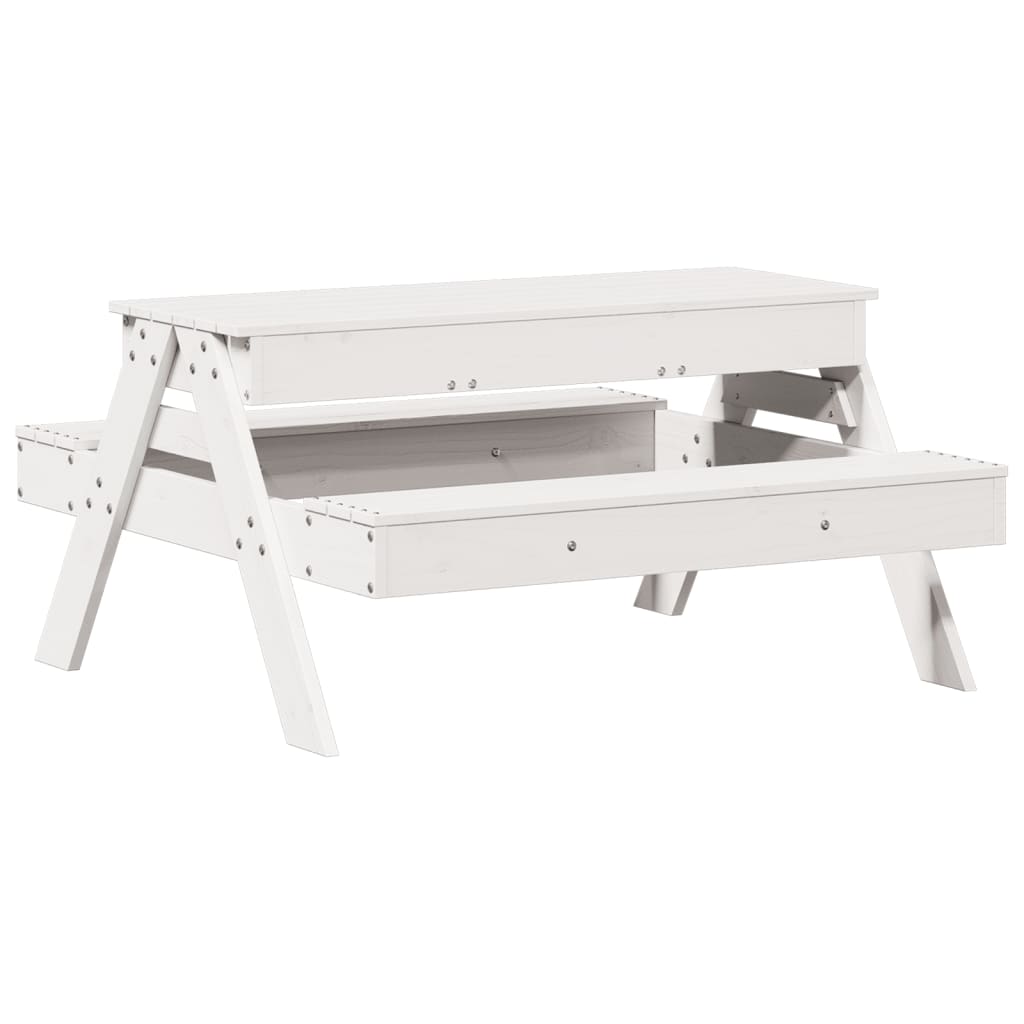 vidaXL Picknicktafel met zandbak voor kinderen massief grenenhout wit
