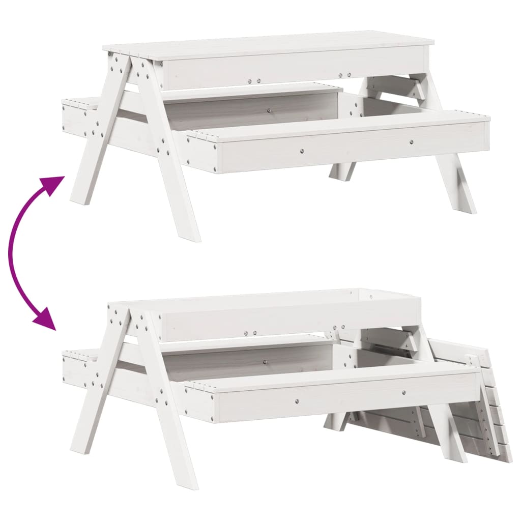 vidaXL Picknicktafel met zandbak voor kinderen massief grenenhout wit