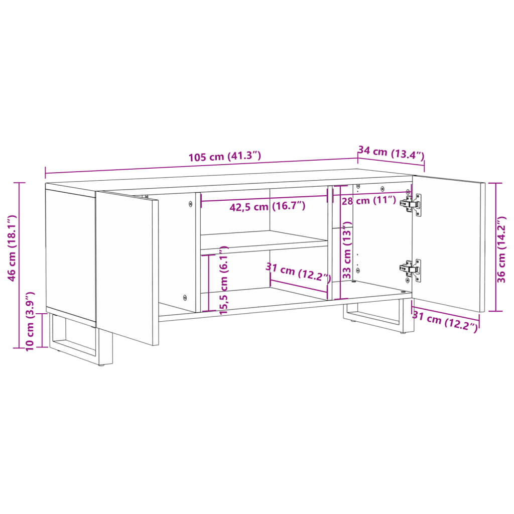 vidaXL Tv-meubel 105x34x46 cm massief acaciahout