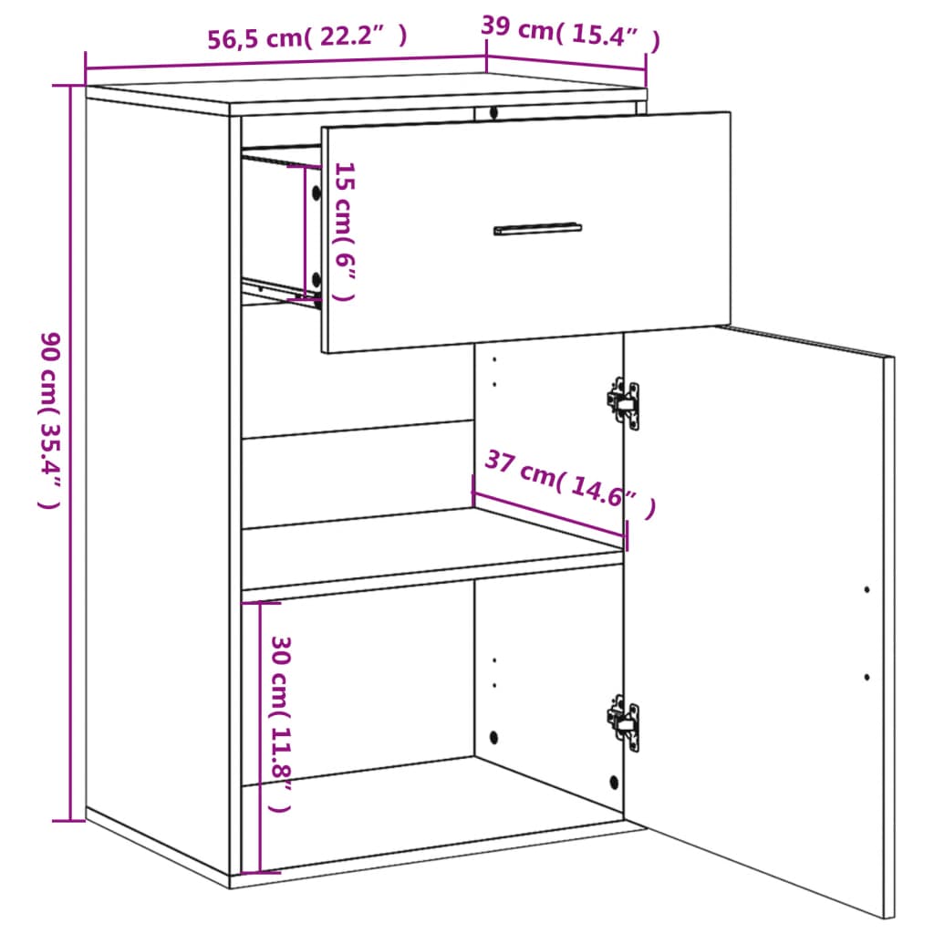 vidaXL Opbergkast 56,5x39x90 cm bewerkt hout wit