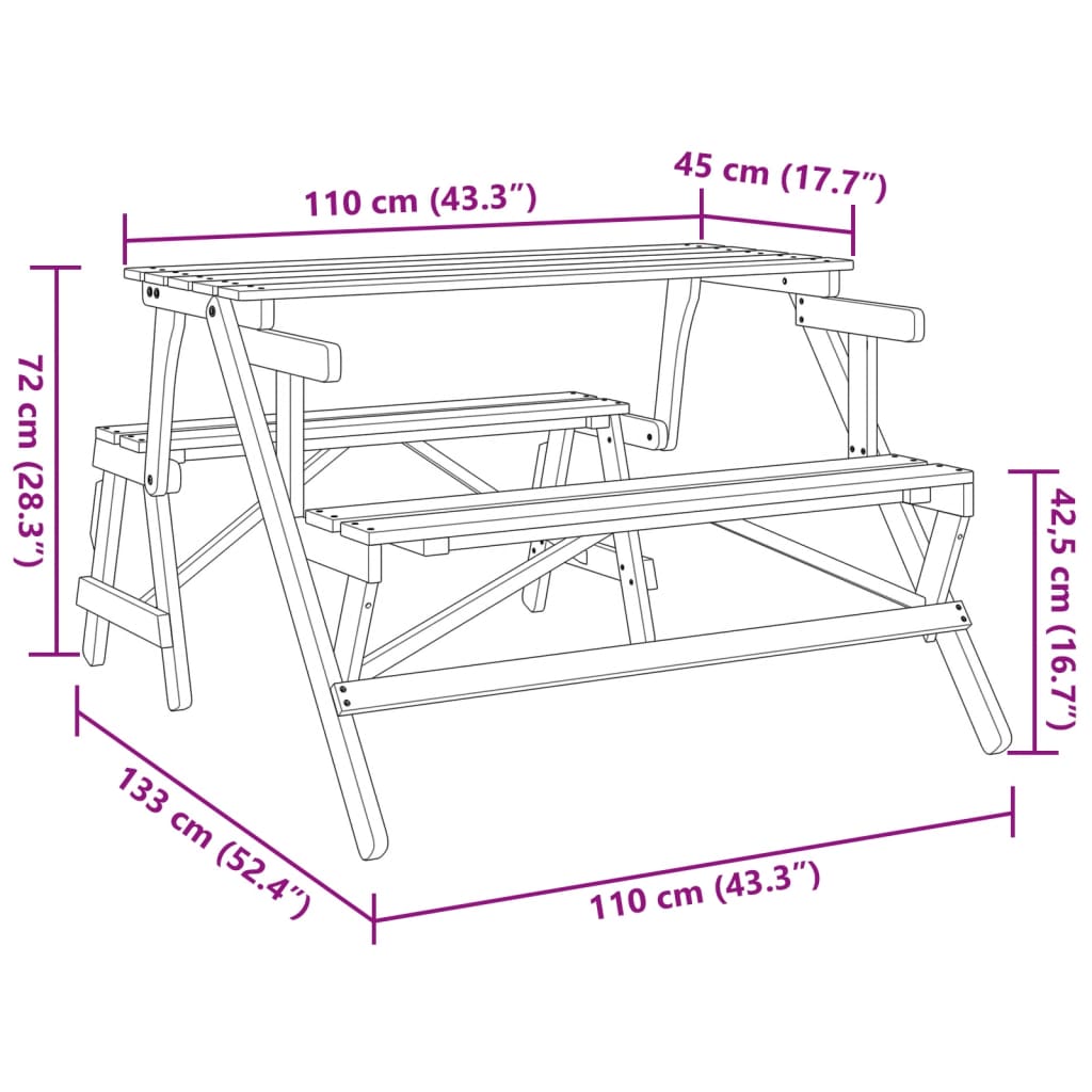 vidaXL Picknicktafel met banken 2-in-1 ombouwbaar massief vurenhout