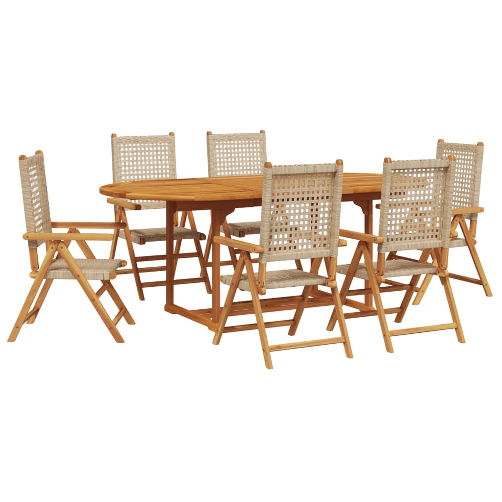vidaXL 7-delige Tuinset poly rattan en massief hout beige