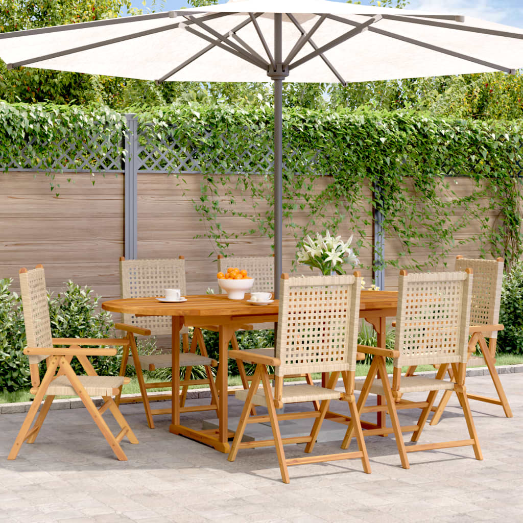 vidaXL 7-delige Tuinset poly rattan en massief hout beige