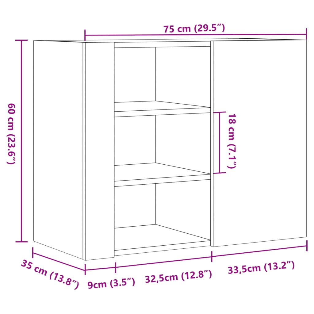 vidaXL Wandkast 75x35x60 cm bewerkt hout wit
