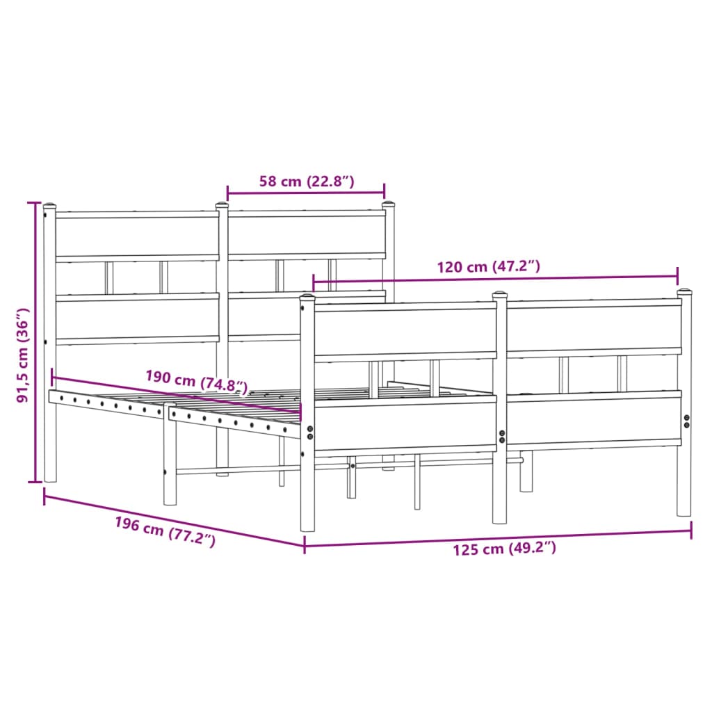 vidaXL Bedframe zonder matras metaal sonoma eikenkleurig 120x190 cm