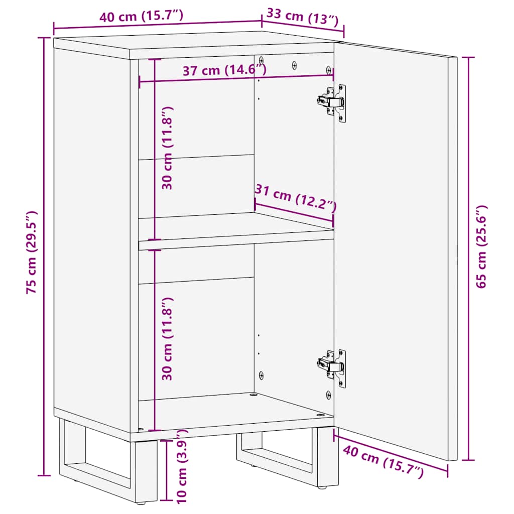 vidaXL Dressoir 40x33x75 cm massief mangohout zwart