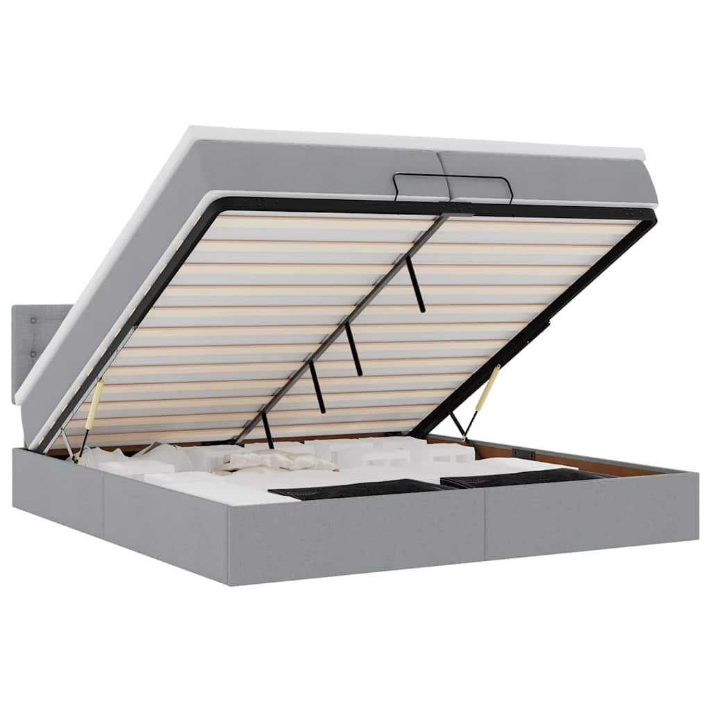 vidaXL Ottoman bed met matras 200x200 cm stof lichtgrijs