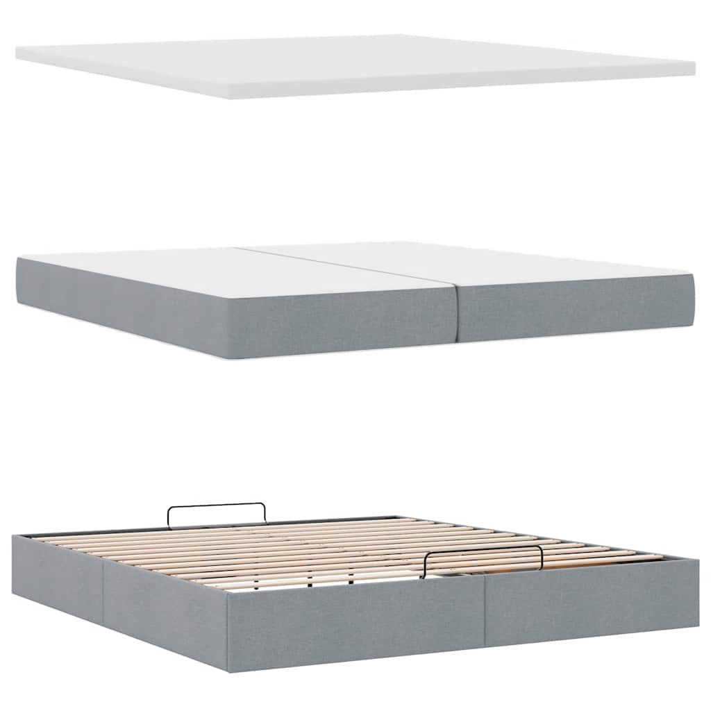 vidaXL Ottoman bed met matras 200x200 cm stof lichtgrijs