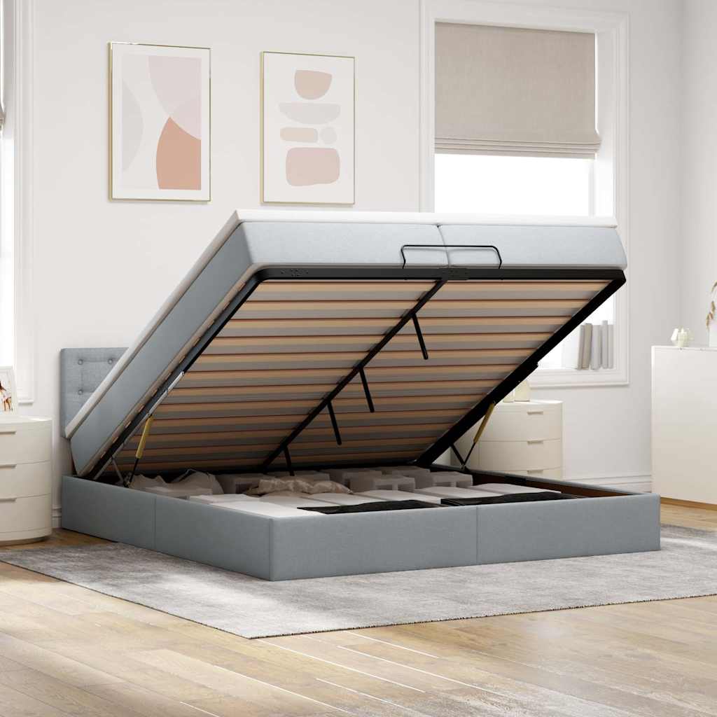 vidaXL Ottoman bed met matras 200x200 cm stof lichtgrijs