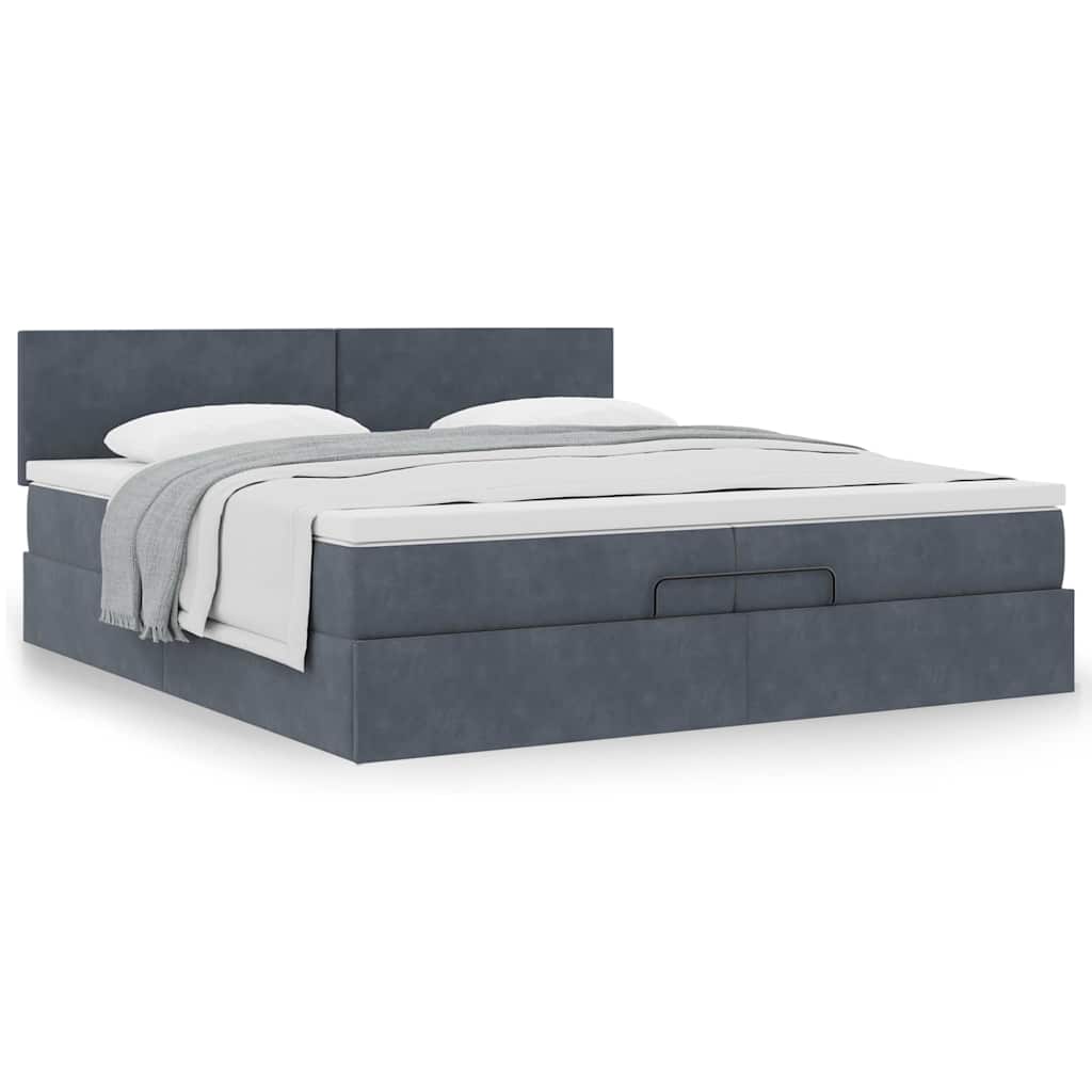 vidaXL Ottoman bed met matras 200x200 cm fluweel donkergrijs