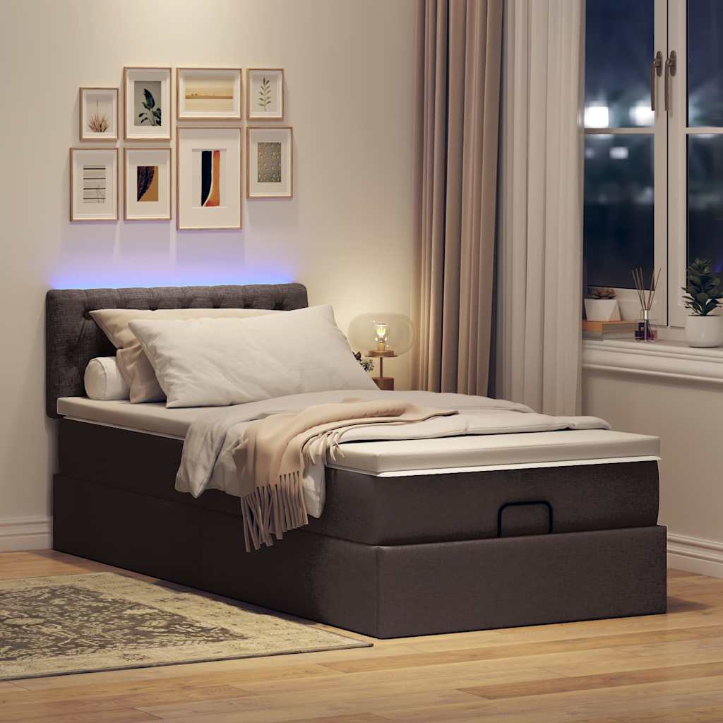 vidaXL Bed poef met matras en LED's 90x200 cm stof donkerbruin