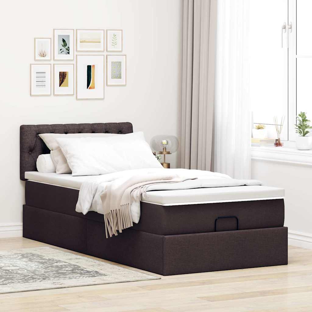 vidaXL Bed poef met matras en LED's 90x200 cm stof donkerbruin