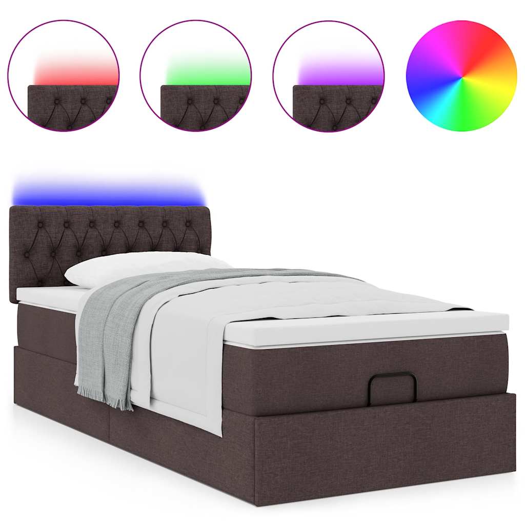 vidaXL Bed poef met matras en LED's 90x200 cm stof donkerbruin