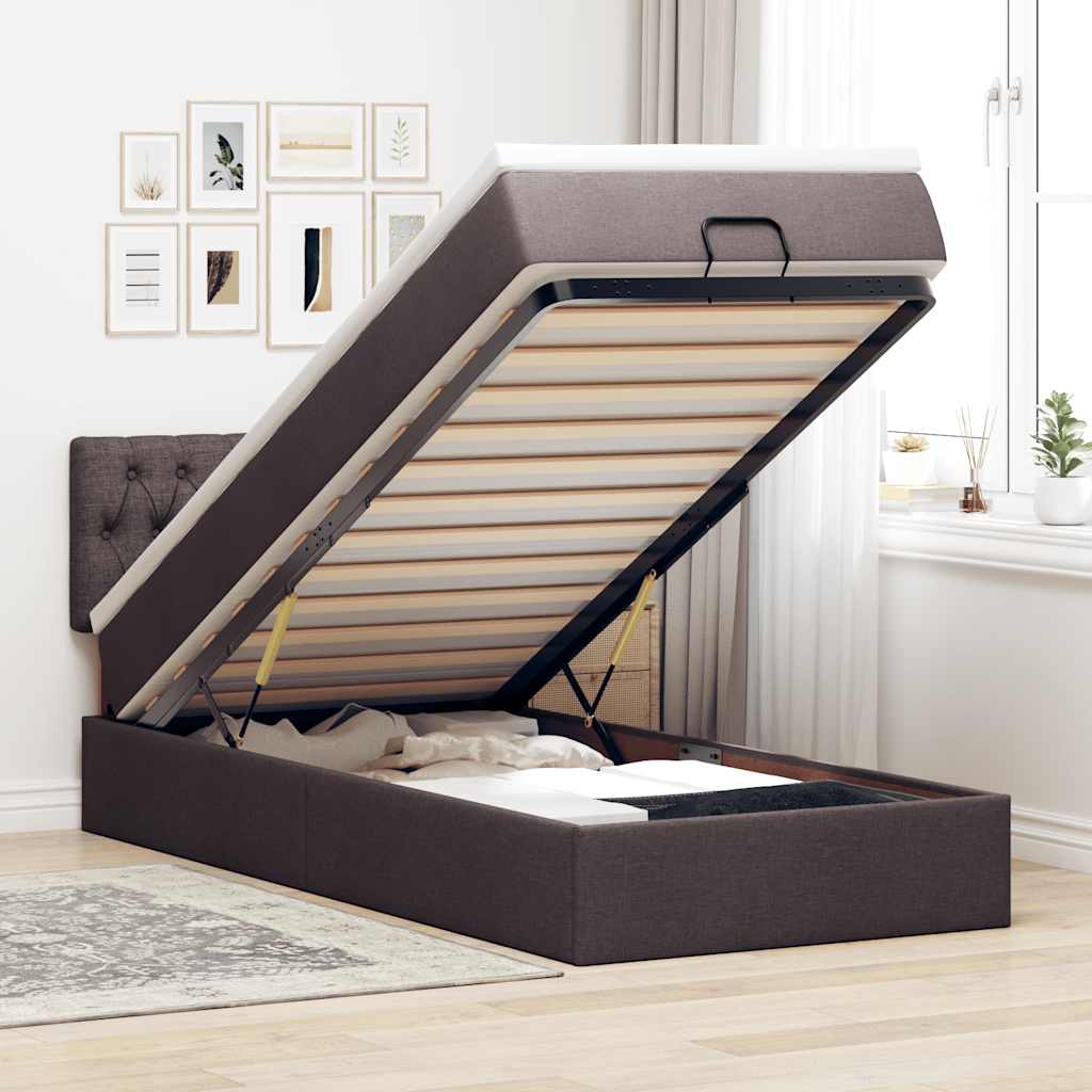 vidaXL Bed poef met matras en LED's 90x200 cm stof donkerbruin