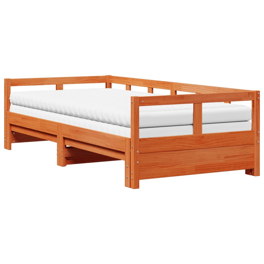 vidaXL Slaapbank onderschuifbed matras 80x200 cm grenenhout wasbruin
