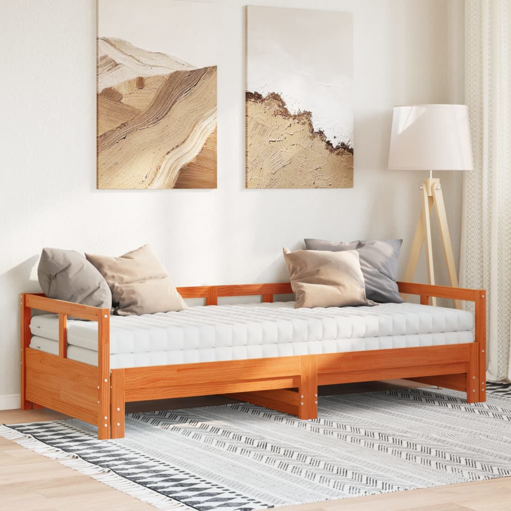 vidaXL Slaapbank onderschuifbed matras 80x200 cm grenenhout wasbruin