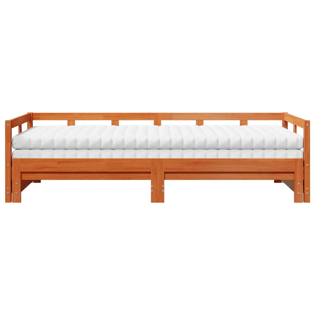 vidaXL Slaapbank onderschuifbed matras 80x200 cm grenenhout wasbruin