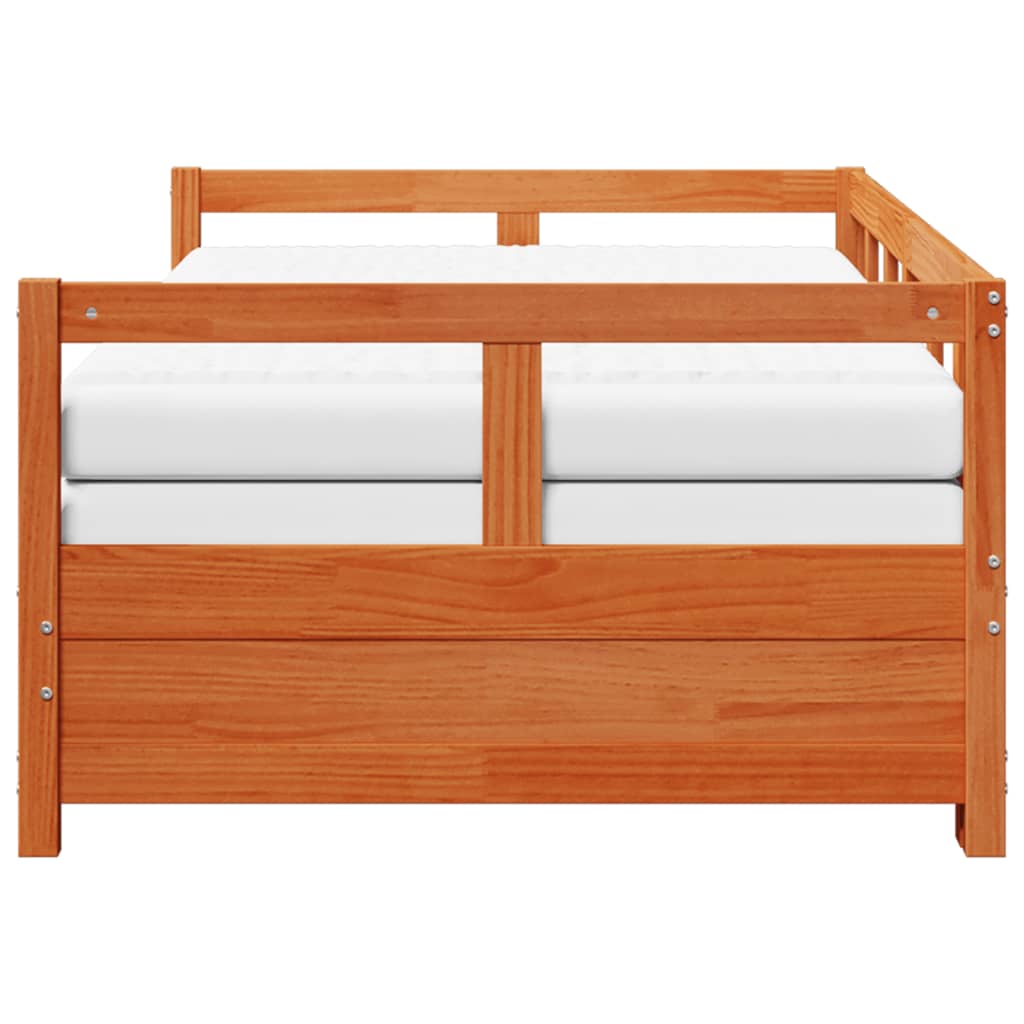 vidaXL Slaapbank onderschuifbed matras 80x200 cm grenenhout wasbruin
