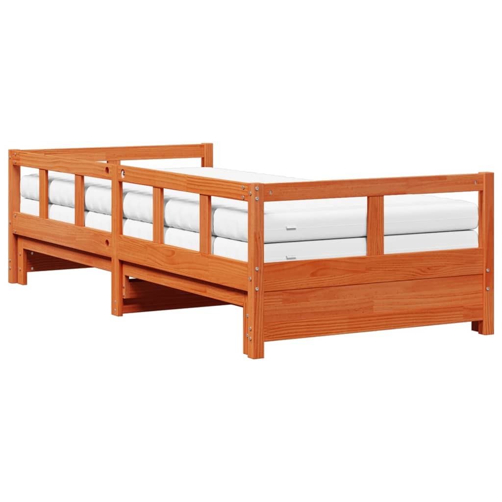 vidaXL Slaapbank onderschuifbed matras 80x200 cm grenenhout wasbruin