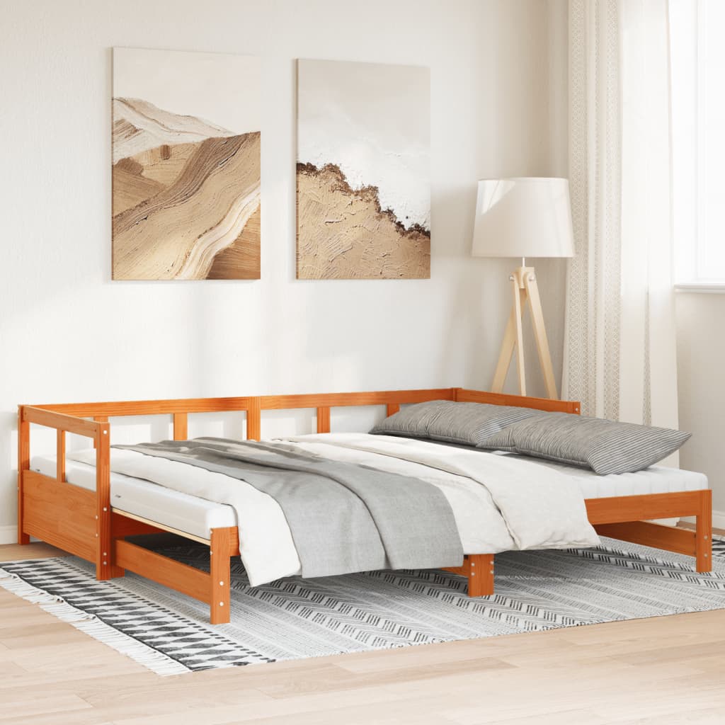 vidaXL Slaapbank onderschuifbed matras 80x200 cm grenenhout wasbruin