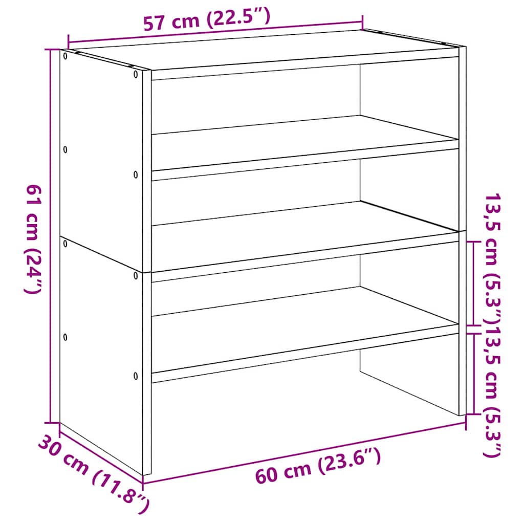 vidaXL Schoenenrekken 2 st stapelbaar 60x30x30,5 cm wit