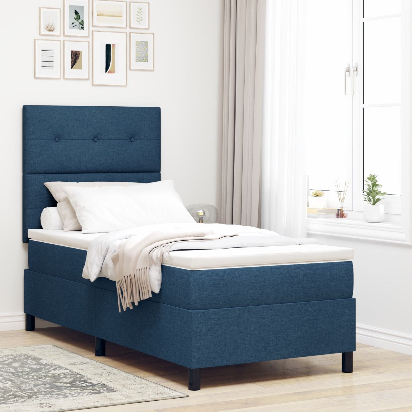 vidaXL Boxspring Bed met Matras Blauw 90x200 cm Stof