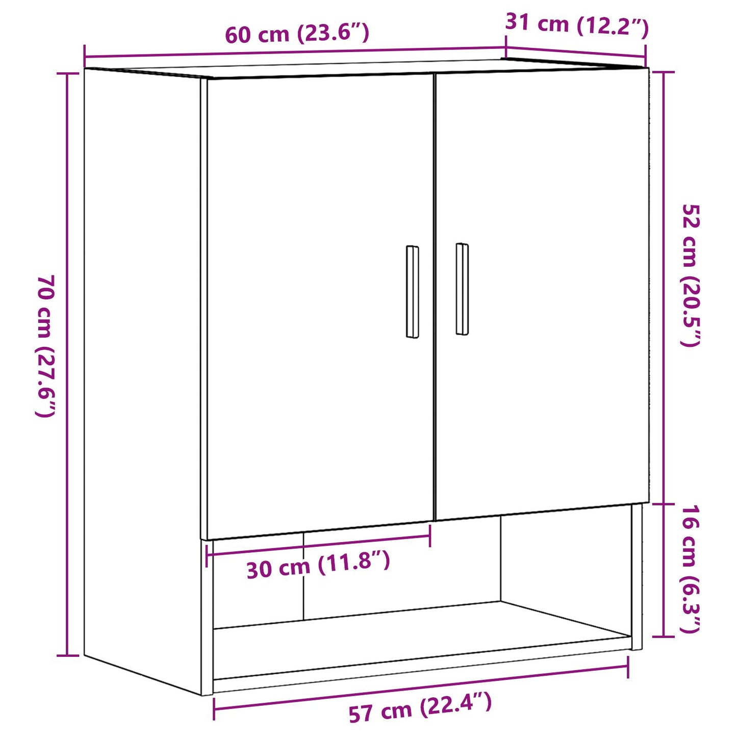 vidaXL Wandkast Zwart Eiken 60x31x70 cm Gemaakt van Hout
