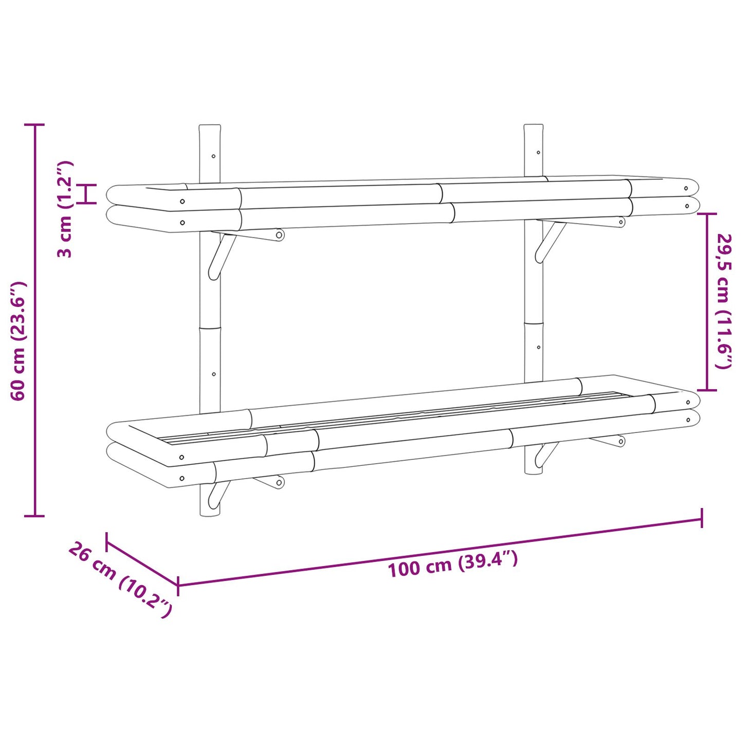 vidaXL Wandplank 2-Tier 100x26x60 cm Bamboe