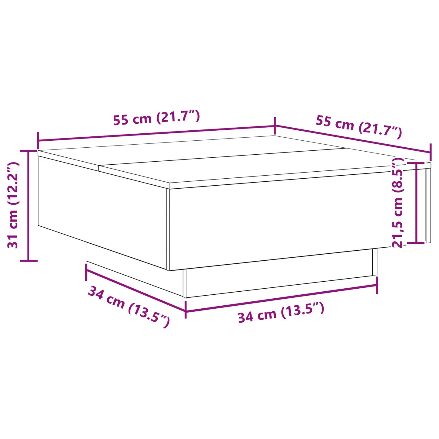 vidaXL Salontafel met LED-Lampen Artisan Eik 80x80x31 cm