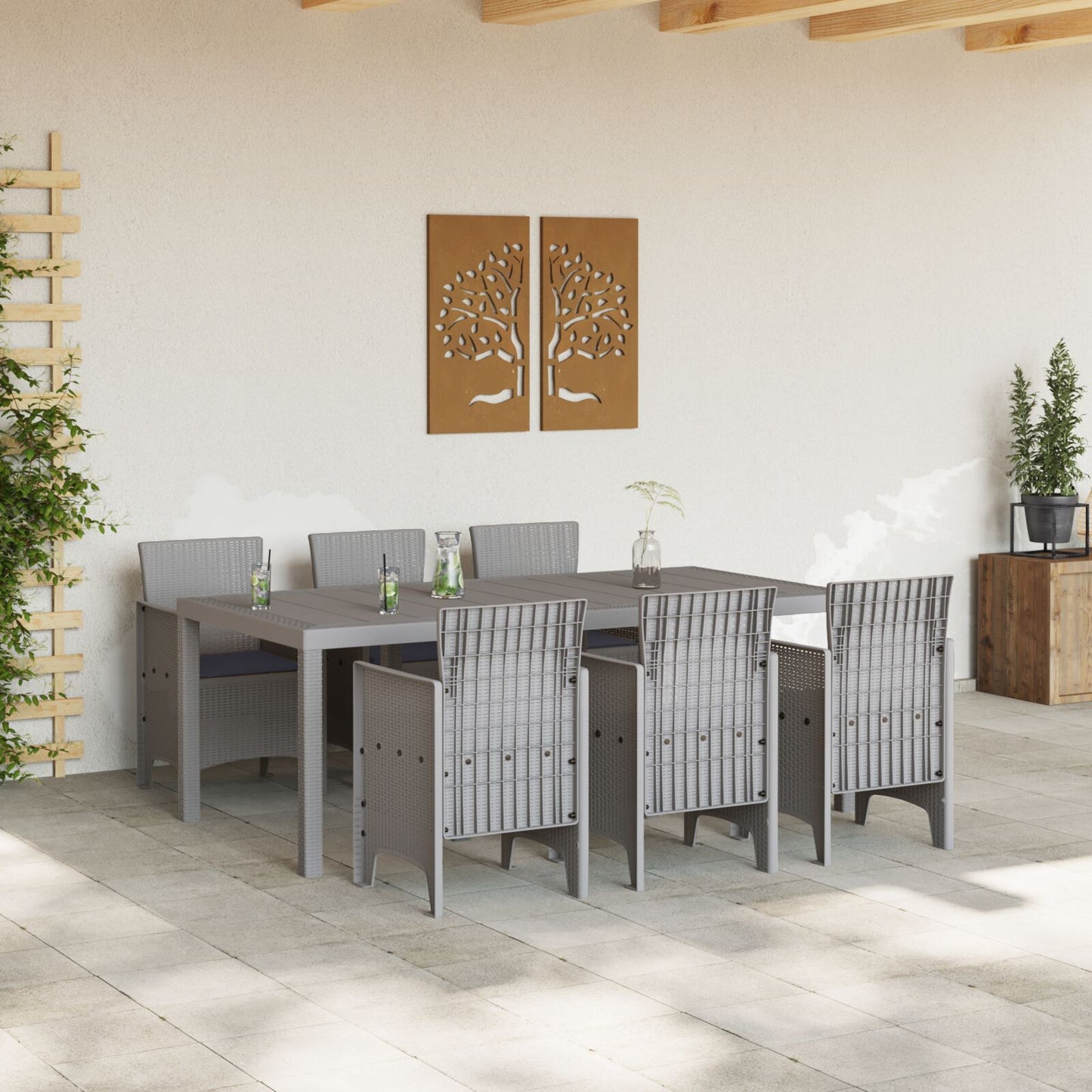 vidaXL 7-delige Tuin Dinerset met Kussens Lichtgrijs Poly Rattan