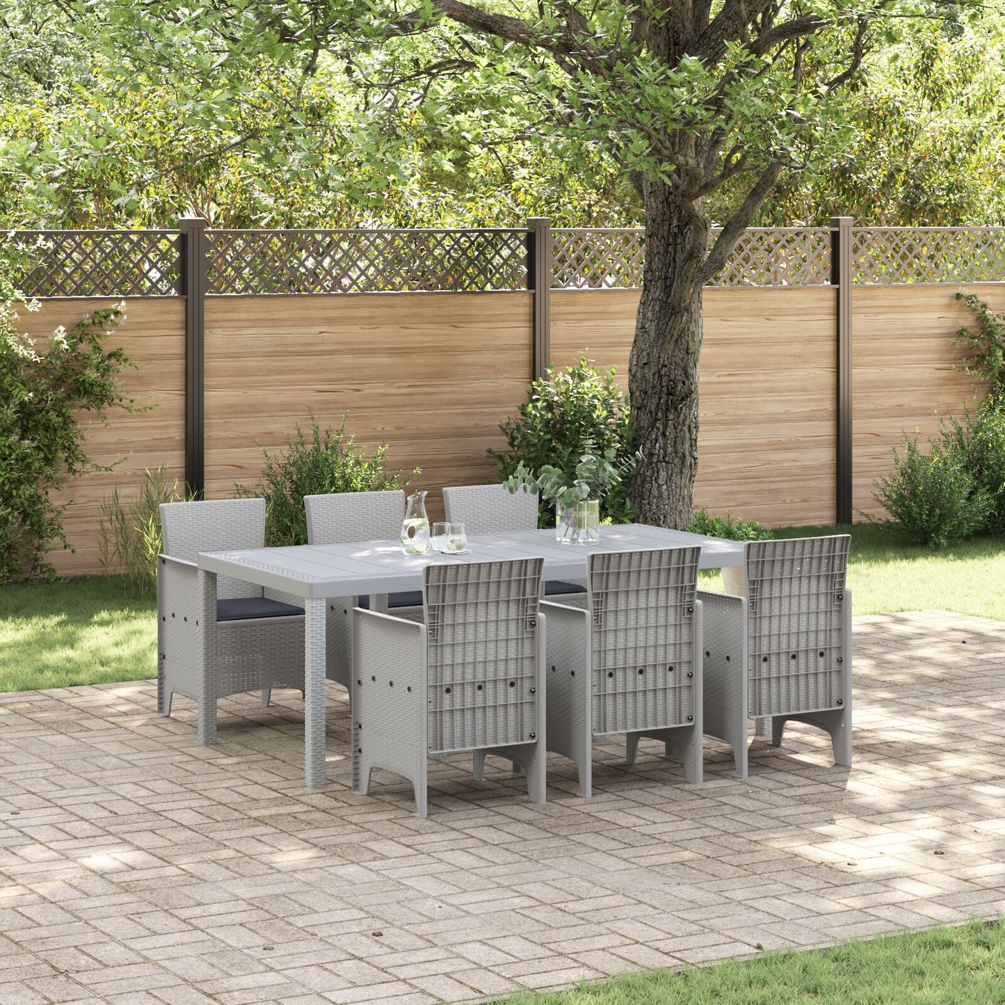 vidaXL 7-delige Tuin Dinerset met Kussens Lichtgrijs Poly Rattan